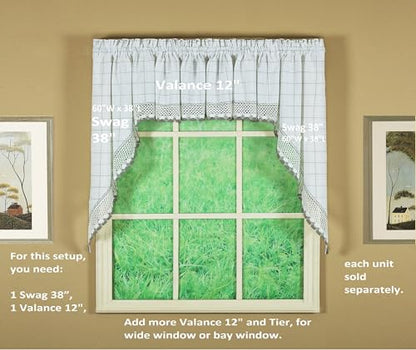 Today's Curtain Adirondack 2-Tone Crochet Valance 12", White/Gray, 60W x 12L - color: White/ Gray, size: 60"W x 12"L (Pack of 1)