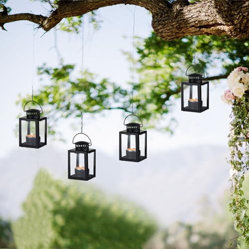 Small Black Lantern Decorative Outdoor, Set of 4 Candle Holder
