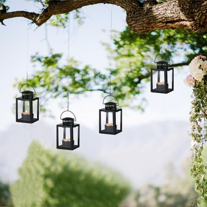 Small Black Lantern Decorative Outdoor, Set of 4 Candle Holder