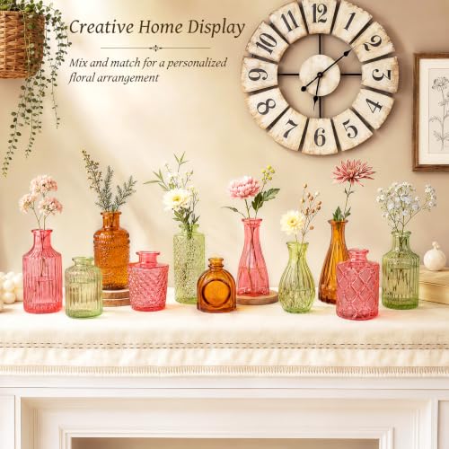 TBWIND 12 Pcs Colorful Glass Bud Vase Set - color: Multicoloured-12pcs, size: 12Pcs