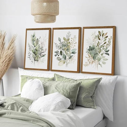 AVECCO 3 Pieces Green Watercolor Botanical Framed Canvas Wall Art 16x24 in - color: Sage Green Plant, size: 24"L x 16"W