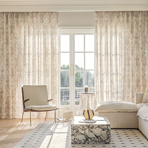 SUOUO Coffee Brown Toile Floral Semi Sheer Curtains 84 Inches 2 Panels - color: Coffee-t, size: 52"W x 84"L (Pack of 2)