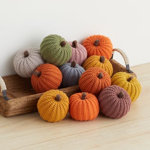 Set of 12 Small 3 inch Knit Pumpkins (Small Knit Assorted 12) - color: Small Knit Set 12