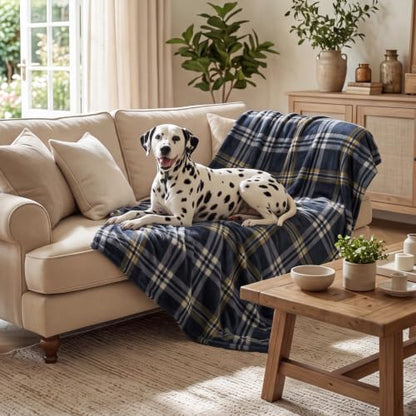 BEDELITE Tartan Plaid Fleece Twin Blanket for Couch, Navy, 60"x80" - color: Navy Tartan, size: Twin(60"x80")