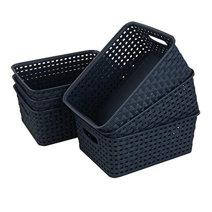 Sandmovie Plastic Weave Storage Baskets for Kitchen Bathroom, Navy Blue, 6 Packs - color: Navy Blue