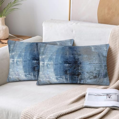 Throw Pillow Covers for Couch, 20x12 Inch, Set of 2, Grey Blue - color: Blue and Grey, size: 20" x 12" (Pack of 2)