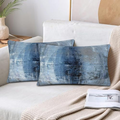 Throw Pillow Covers for Couch, 20x12 Inch, Set of 2, Grey Blue - color: Blue and Grey, size: 20" x 12" (Pack of 2)
