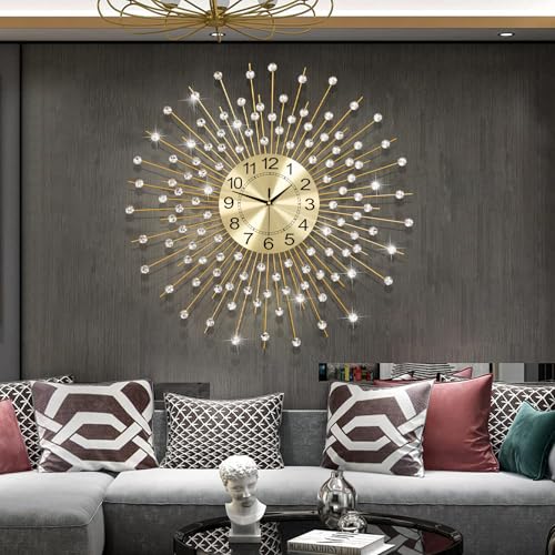Extra Large Wall Clocks for Living Room Big Modern Clock Silent - color: Gold, size: 28 inch