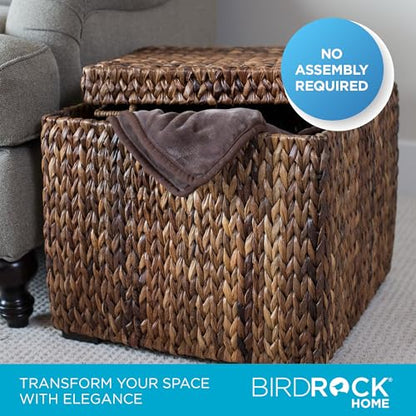 BIRDROCK HOME Woven Seagrass Storage Ottoman Cube with Lid, Espresso, 18” - color: Espresso