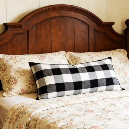Slow Cow Lumbar Throw Pillow Cover Checker Plaid 12 x 24 Inches Black - color: D-plaid Black, size: 24" x 12" (Pack of 1)
