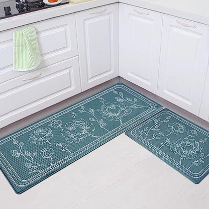 Kitchen Floor Mat Set of 2, Anti Fatigue Kitchen Mat 17"x47"+17"x29" - color: Teal, size: 17"x47"+17"x29"