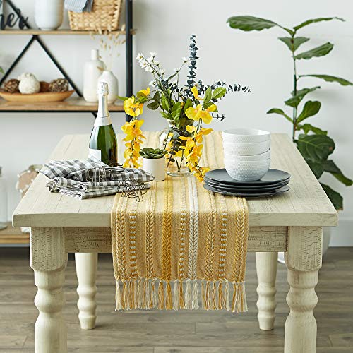 DII Braided Stripe Table Runner, 15x72 with 2.5" Fringe, Honey Gold - size: 15x72" (15x77", Fringe Included)