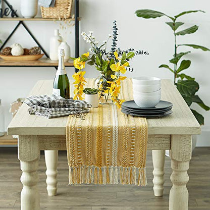 DII Braided Stripe Table Runner, 15x72 with 2.5" Fringe, Honey Gold - size: 15x72" (15x77", Fringe Included)