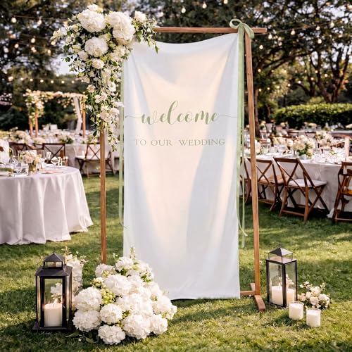 Tingjoo 27x78" Wedding Banner White, Green Backdrop Bow Hanging - color: White, Green, style: Wedding