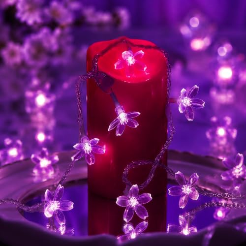 9.8ft 30 LED Purple Cherry Blossom Flower, USB/Battery Operated Fairy Light - color: Purple