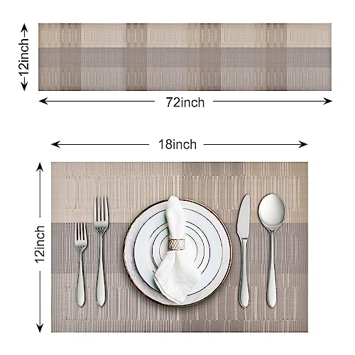 Aofmee Table Runner and Placemats Set of 6 Washable, Heat Resistant Place Mats with Table Runner, Woven Vinyl Table Placemats, Stain Resistant Kitchen Table Mats Sets, Easy to Clean, Gold, Set of 7 - color: Gold, size: Set of 7