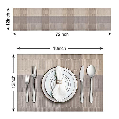 Aofmee Table Runner and Placemats Set of 6 Washable, Heat Resistant Place Mats with Table Runner, Woven Vinyl Table Placemats, Stain Resistant Kitchen Table Mats Sets, Easy to Clean, Gold, Set of 7 - color: Gold, size: Set of 7