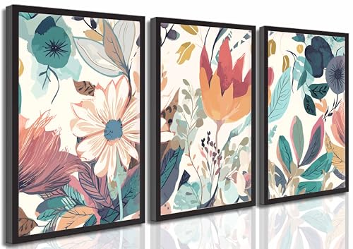 JASMIE 3 Pcs Boho Wild Flowers Canvas Wall Art Unframed