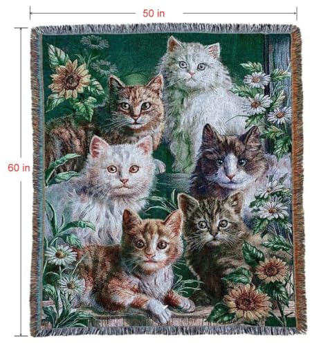 Garden Cat Flower Woven Tapestry Throw Blanket 50"x60" - color: Cat