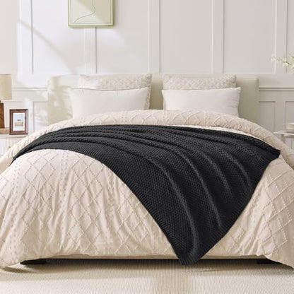 Charcoal Grey Throw Blanket, Sweater-Soft Moss Knit, 50" x 60" - color: Moss-charcoal Grey, size: 50"x60"