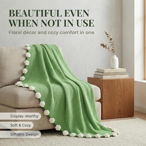 Camellia Crochet Flower Bouquet Blanket, Handmade Knitted Throw Blanket - color: Camellia, size: Medium