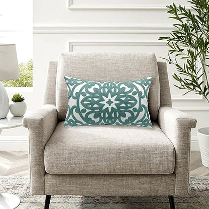 Alysheer Boho Embroidered Lumbar Throw Pillow Cover 12"x 20", 1pc Aqua Blue - color: Aqua Blue, size: 20" x 12" (Pack of 1)