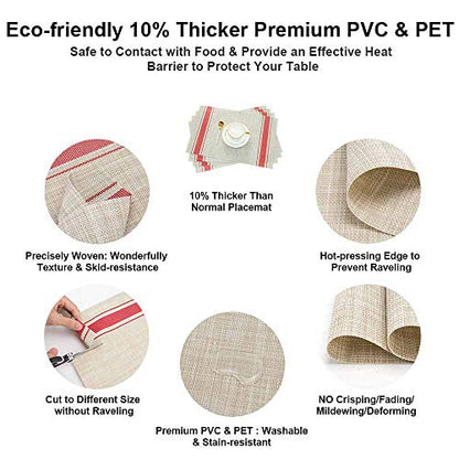GIVERARE Placemats Set of 6, Heat-Resistant Woven Vinyl Placemat, Non-Slip Washable PVC Table Mat, Easy to Clean Premium Plastic Mats at for Dining, Kitchen Table (Stripe Red) - color: 6 Pack Red