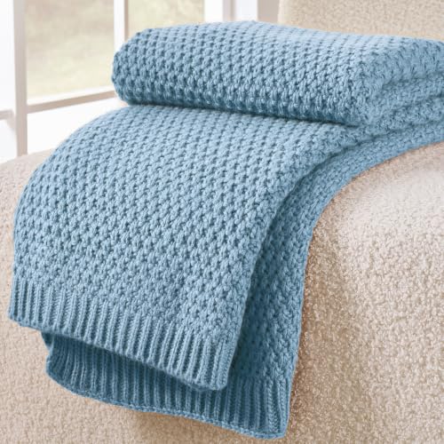 Light Blue Throw Blanket, Sweater-Soft Moss Knit, 50x60 Inches - color: Moss-light Blue, size: 50"x60"