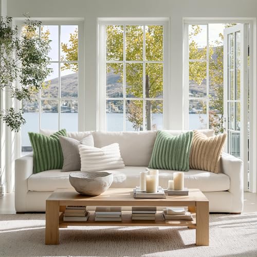 MIULEE Faux Fur Lumbar Throw Pillow Covers 12x20 Set of 2 Sage Green - color: Sage Green, size: 20" x 12" (Pack of 2)