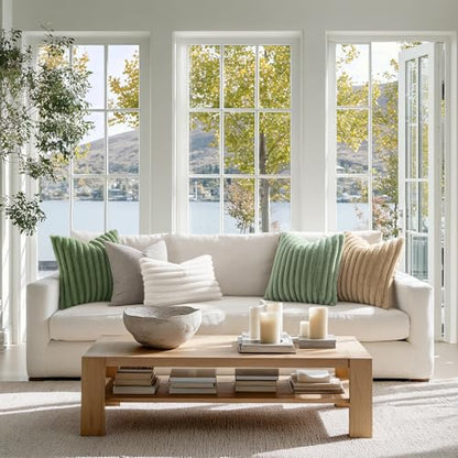 MIULEE Faux Fur Lumbar Throw Pillow Covers 12x20 Set of 2 Sage Green - color: Sage Green, size: 20" x 12" (Pack of 2)