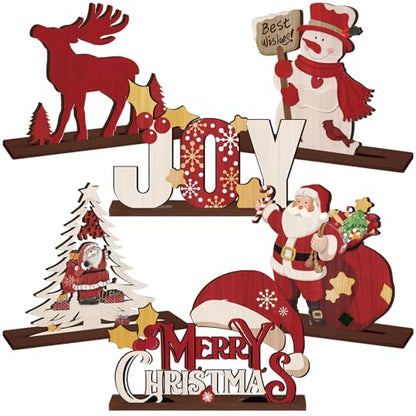 CroBlissful 6 Pcs Christmas Table Decor, Rustic Wooden Xmas Tabletop Signs - style: Christmas