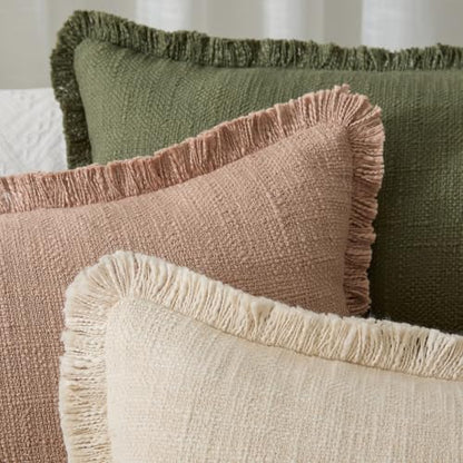 100% Cotton 14x36 Inch Lumbar Pillow Cover with Fringe 1 Pack, Olive Green - color: A-olive Green, size: 36" x 14" (Pack of 1)