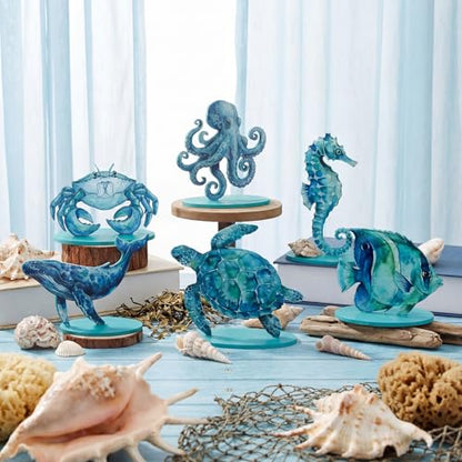 Wenqik 6 Sets Ocean Wooden Table Signs Beach Centerpiece - style: Ocean