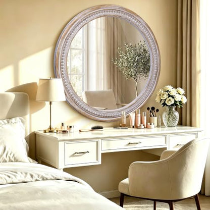 36 Inch Large Round Wood Mirror, Rustic Farmhouse Circle Mirrors for Wall - color: C - 36 in