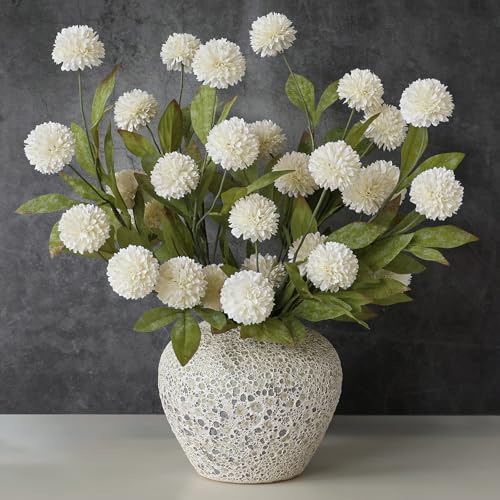 VIERENA 6 Pcs 27" Artificial Pompon Mum Silk Flower Stems for Vase (Cream) - color: Cream