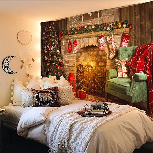 Mr.Bee Wall Tapestry Christmas Colorful Tapestries Backdrop, Xmas Santa Claus, Tree & Fire Place for The Living Room Background Hanging Party Home Decor Series B, 90 inx71 in (WxL)/230 cmx180 cm - color: Series B