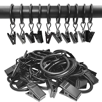 132 Pack Metal Curtain Rings with Clips, Drapery Clips with Rings, Drapes Rings 1 inch Inner Diameter, Fits Diameter 5/8 inch Curtain Rods, Black - color: Black, size: 1" I D 132 Pack