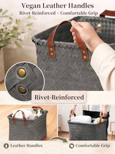 Wicker Storage Baskets, 4 Pack Woven Baskets for Shelves, Grey - color: Rectangle Gray