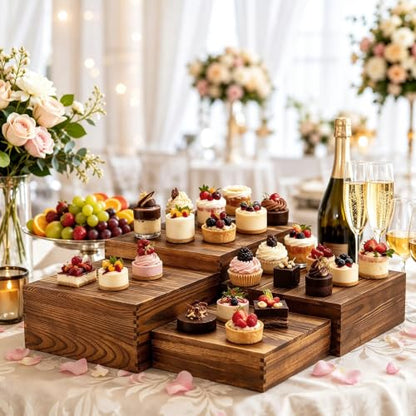 8 Pack Buffet Risers and Stands, Dessert Table Display Set with Mini Signs - color: Brown, size: 8 Pcs