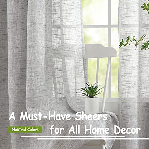 Grey Semi Sheer Curtains for Bedroom Living Room 52x63" Faux Linen 2 Panels - color: Soft Grey - Rod Pocket, size: 52"W x 63"L (Pack of 2)
