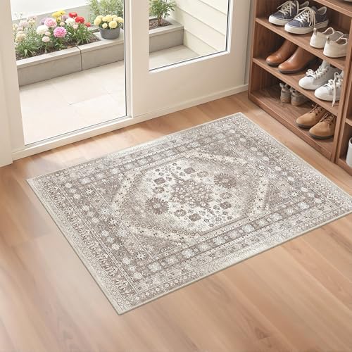 befbee 2x3 Washable Rugs, Entryway Non Slip Stain Resistant Brown Rug - color: Brown/Beige, size: 2' x 3' (Rectangular)
