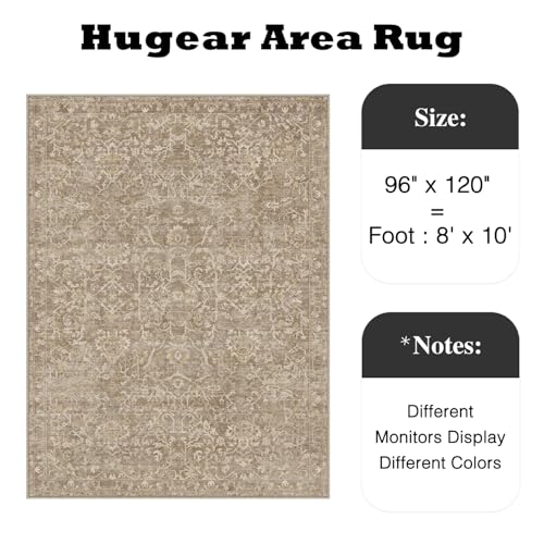 HUGEAR 8x10 Light Brown Vintage Floral Washable Area Rug for Living Room - color: Light Brown, size: 8' x 10' (Rectangular)