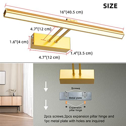 HEAGEERO Picture Lights for Wall,16in Gallery Light,5000mAh Art Light - color: Gold-16"