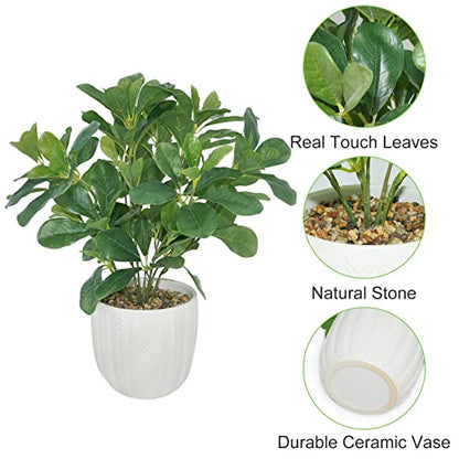 Artificial Potted Plant Leaves, 16.9" Artificial Shrubs Plants Arrangements Fake Eucalyptus Leaves with Vase Faux Greenery Leaf for Home Garden Table Centrepieces Indoor Décor
