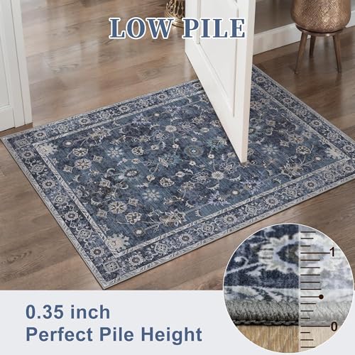 Tangsoo Washable Runner Rug for Hallway Non Slip,2x7 Navy Blue Runner Rugs - color: Distressed Blue Black, size: 2' X 7' (Runner)