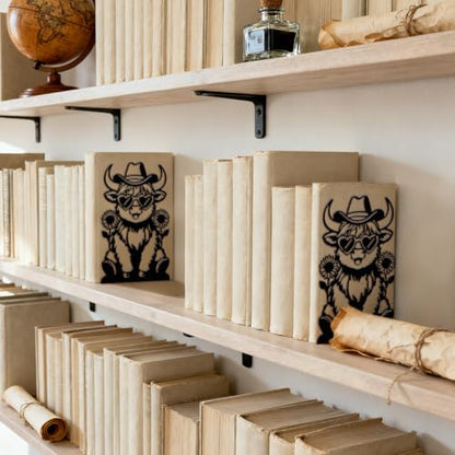Peacoblue 5.3"x4.3"x7.9" Metal Bookends, Heavy Duty Book Ends for Shelves - style: Highland Cattle with Sunflowers