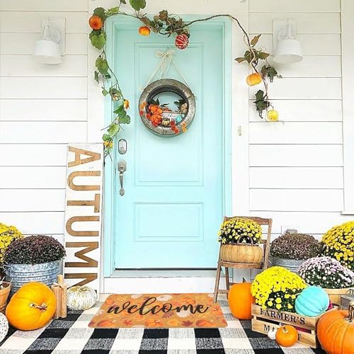 IZUS Fall Hello-Pumpkin Welcome-Doormats Outdoor-Entrance Autumn Harvest-Festival Non-Slip Frontdoor Mat 17x29inch - color: Harvest Pumpkin