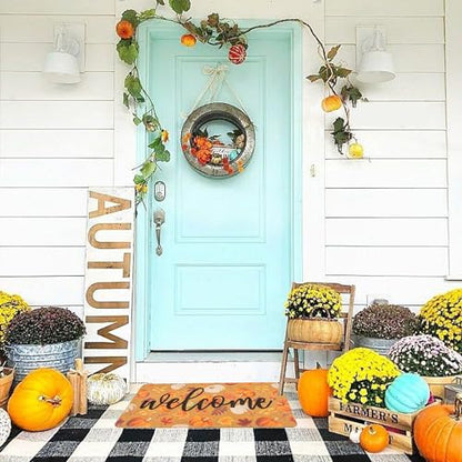 IZUS Fall Hello-Pumpkin Welcome-Doormats Outdoor-Entrance Autumn Harvest-Festival Non-Slip Frontdoor Mat 17x29inch - color: Harvest Pumpkin