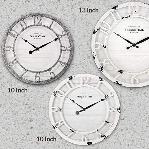 Presentime 10" Farmhouse Series Wall Clock - color: Antique Distressed White, size: 10 inch