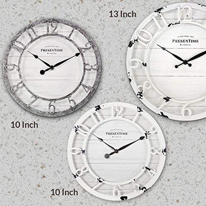 Presentime 10" Farmhouse Series Wall Clock - color: Antique Distressed White, size: 10 inch